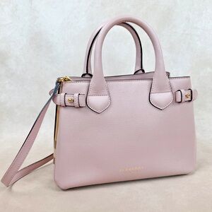 Burberry Small Banner Tote Dusty Mauve Leather House Check Crossbody